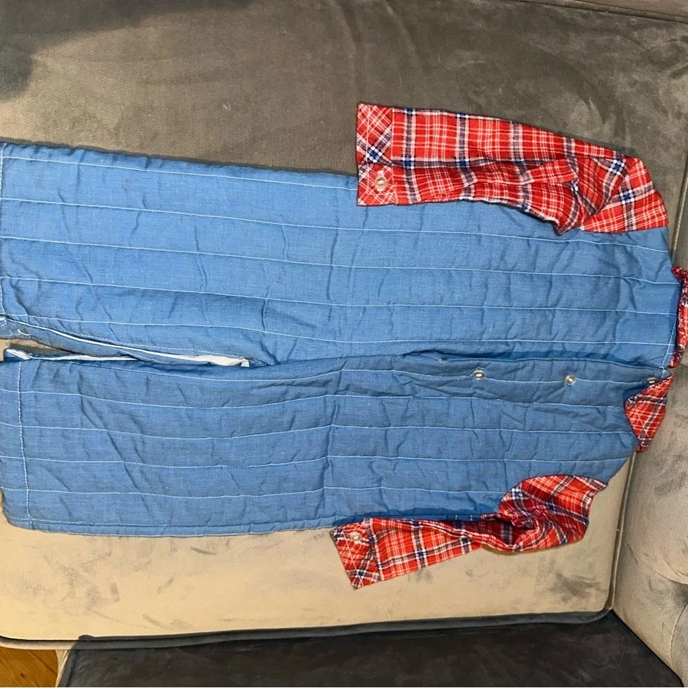 Tiny Tots Originals Puritan Red Plaid and Blue Kids Overalls with Patch